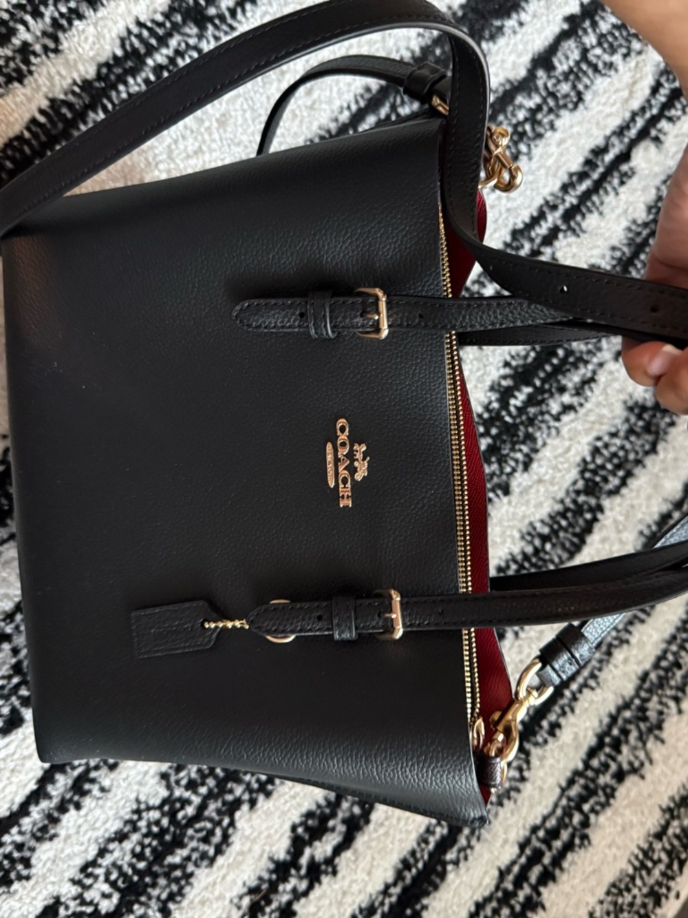 Coach Black Pebbled Leather Satchel with Gold Hardware and Removable Strap - Picture 6 of 6